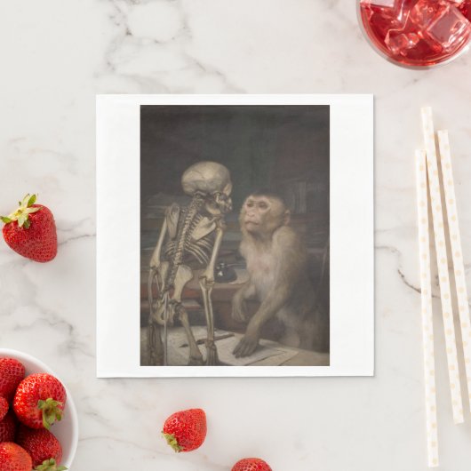 Monkey Before a Skeleton (von Gabriel von Max) Serviette (Beispiel)