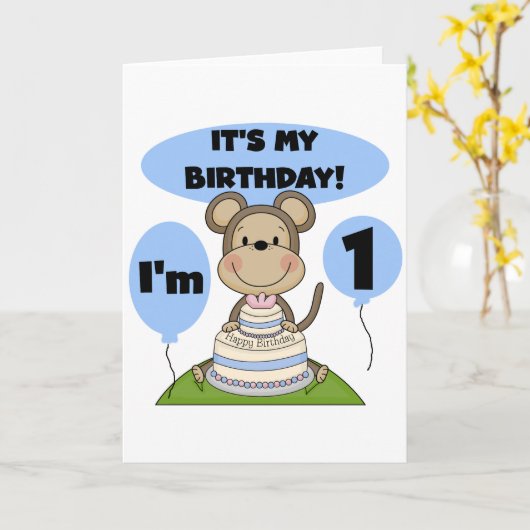 Monkey Birthday Boy 1. Karte (Gelbe Blume)