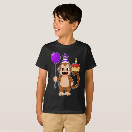 Monkey Birthday Cake Balloon T-Shirt (Vorne ganz)
