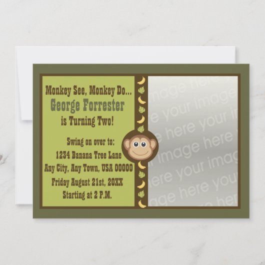 Monkey Birthday Foto Einladung (Vorderseite)