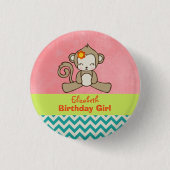 Monkey Birthday Girl Niedlich Kawaii Button (Vorderseite)