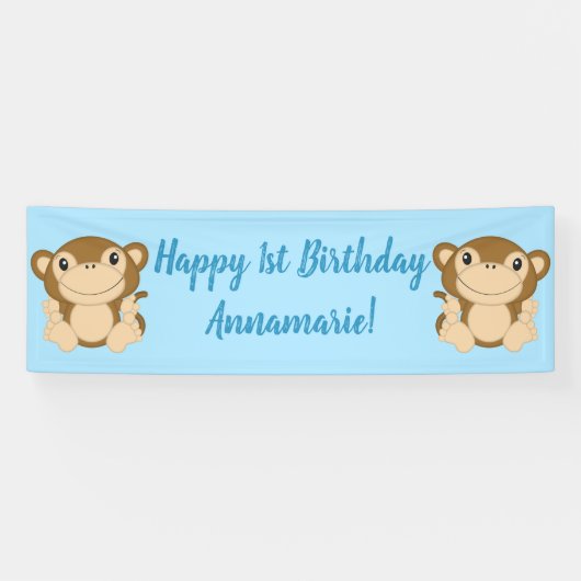 Monkey Birthday Party Blue Banner (Horizontal)