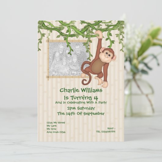 Monkey Birthday Party Einladung (Stehend Vorderseite)
