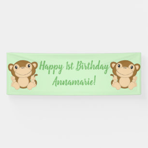 Monkey Birthday Party Green Banner