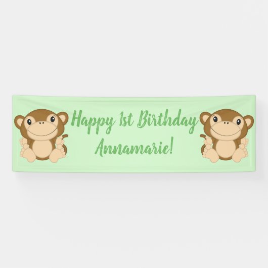 Monkey Birthday Party Green Banner (Horizontal)