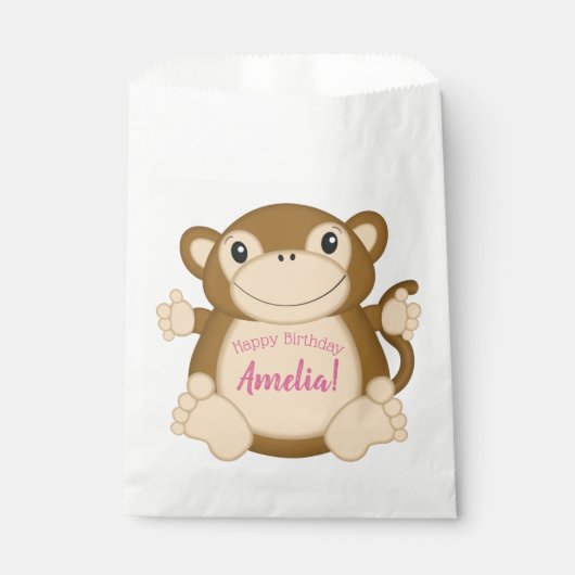Monkey Birthday Party Pink Geschenktütchen (Vorderseite)