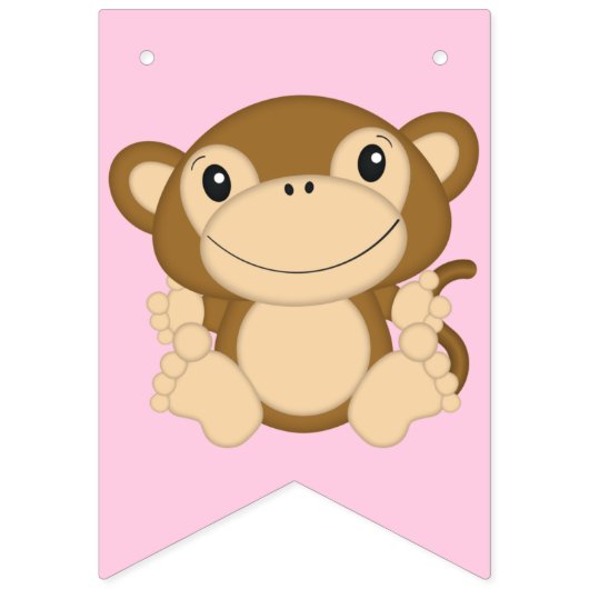 Monkey Birthday Party Pink Wimpelkette (Erste Fahne)