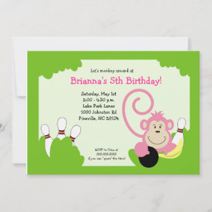 Monkey Bowl Bowling Party Birthday 5x7 Einladung