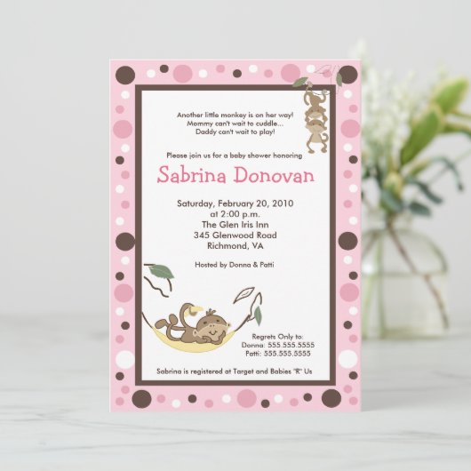 Monkey Business Mod Trendbaby Dusche 5 x 7 Einladung (Stehend Vorderseite)