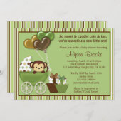 Monkey Carriage v1 Green Baby Shower Einladungen (Vorne/Hinten)