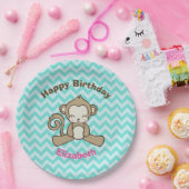 Monkey Cartoon Niedlich Kawaii Happy Birthday Pappteller (Party)