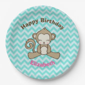 Monkey Cartoon Niedlich Kawaii Happy Birthday Pappteller (Vorderseite)