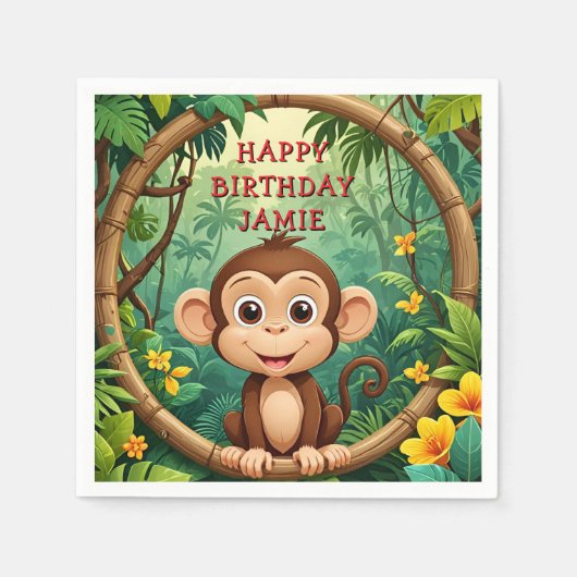"Monkey Cartoon Party NAPKIN - Custom Text Kids" Serviette (Vorderseite)