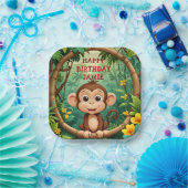 "Monkey Cartoon Party Plate - Custom Text Kids" Pappteller (Party)