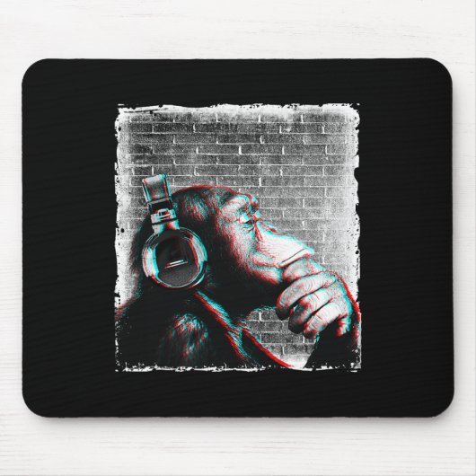 Monkey Chimp mit Kopfhörer Shirt - Edm Dj Music Mousepad (Vorne)