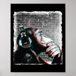Monkey Chimp mit Kopfhörer Shirt - Edm Dj Music Poster