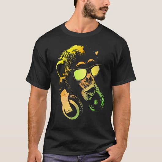 Monkey Chimp With Sunglasses And Headphones T-Shirt (Vorderseite)