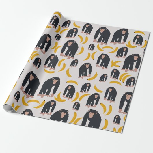 Monkey Chimpanzee & Banana Pattern Geschenkpapier (Ungerollt)