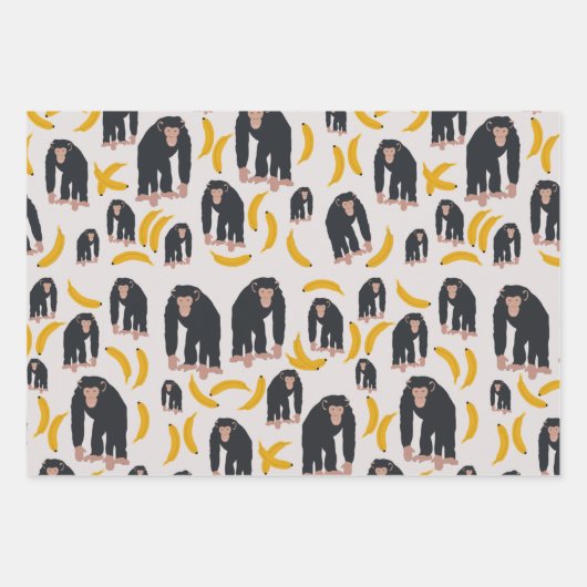 Monkey Chimpanzee & Banana Pattern Geschenkpapier Set (Vorderseite 3)