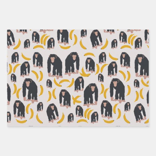 Monkey Chimpanzee & Banana Pattern Geschenkpapier Set (Vorderseite 2)