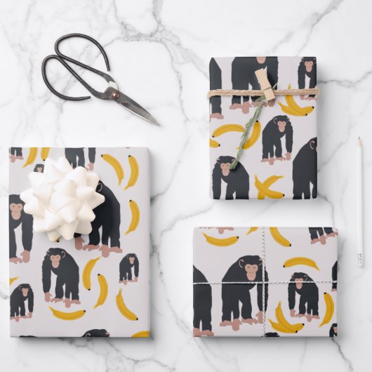 Monkey Chimpanzee & Banana Pattern Geschenkpapier Set (Vorderseite)