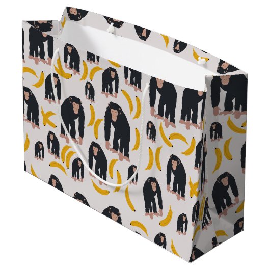 Monkey Chimpanzee & Banana Pattern Große Geschenktüte (Rückseite Schrägansicht)