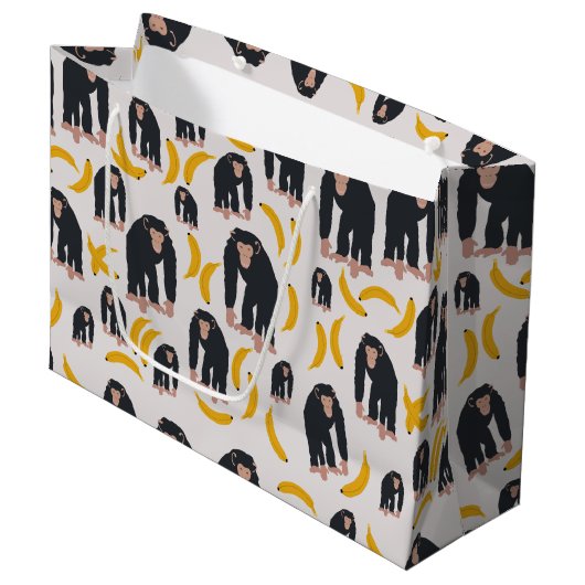 Monkey Chimpanzee & Banana Pattern Große Geschenktüte (Vorderseite Schrägansicht)