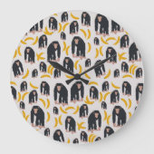 Monkey Chimpanzee & Banana Pattern Große Wanduhr (Vorderseite)