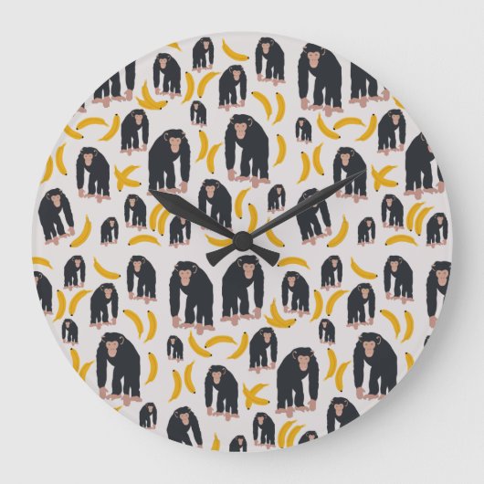 Monkey Chimpanzee & Banana Pattern Große Wanduhr (Vorderseite)