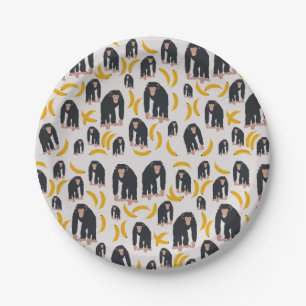 Monkey Chimpanzee & Banana Pattern Pappteller