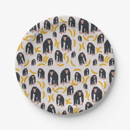 Monkey Chimpanzee & Banana Pattern Pappteller (Vorderseite)