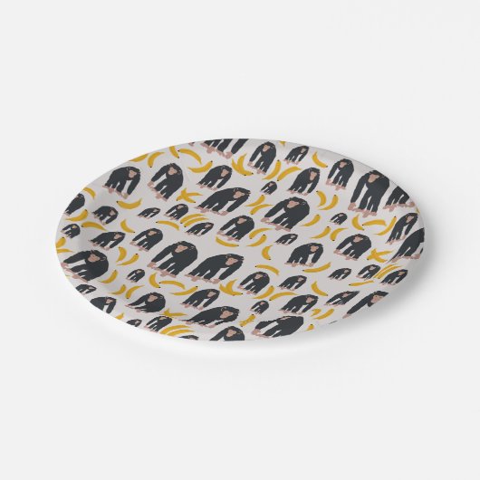 Monkey Chimpanzee & Banana Pattern Pappteller (Schrägansicht)