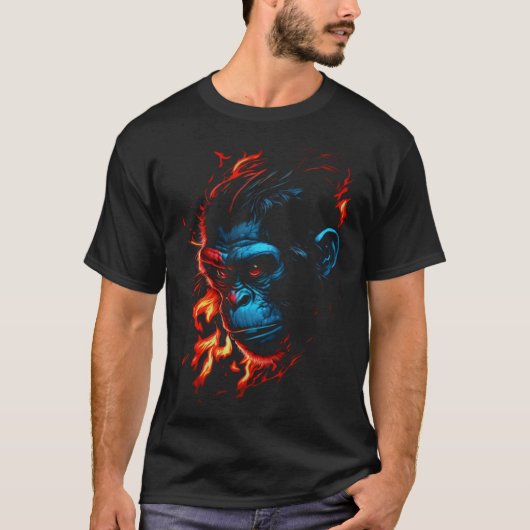 Monkey Chimpanzee Flames Cute Monkey Animal T-Shirt (Vorderseite)