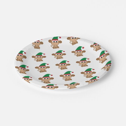 Monkey Christmas Elf Pappteller (Schrägansicht)