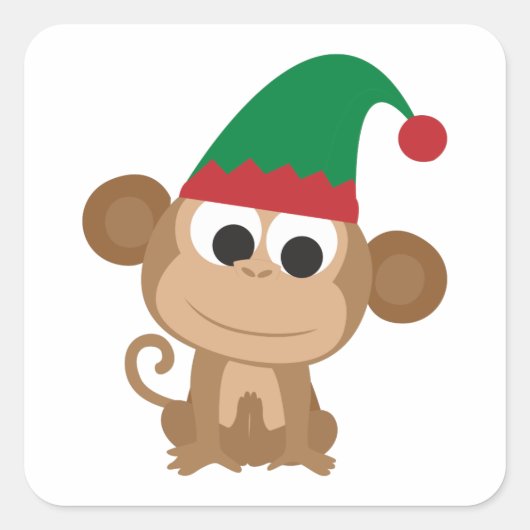 Monkey Christmas Elf Quadratischer Aufkleber (Vorderseite)