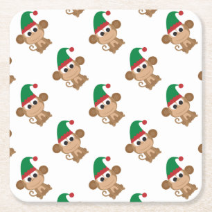 Monkey Christmas Elf Rechteckiger Pappuntersetzer