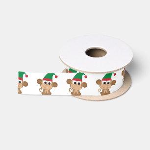 Monkey Christmas Elf Satinband