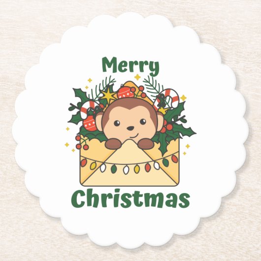 Monkey Christmas Letter Winter Animals Monkeys Untersetzer (Vorderseite)