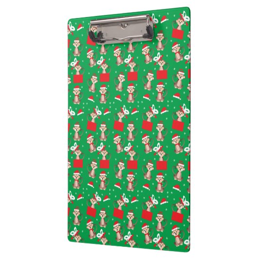 Monkey Christmas Pattern Red Green Klemmbrett (Links)