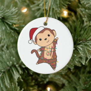 Monkey Christmas Snow Winter Animals Monkeys Adult Keramik Ornament
