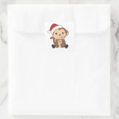 Monkey Christmas Snow Winter Animals Monkeys Quadratischer Aufkleber (Tasche)