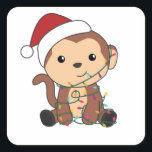 Monkey Christmas Snow Winter Animals Monkeys Quadratischer Aufkleber<br><div class="desc">The monkey for Christmas with fairy lights. Funny animals with gifts and snow for the holidays. Also funny for Christmas in July. Monkeys are cute animals and perfect for Christmas.</div>