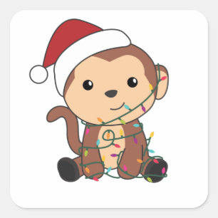 Monkey Christmas Snow Winter Animals Monkeys Quadratischer Aufkleber