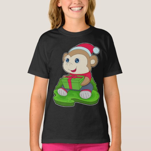 Monkey Christmas Weihnachtsmannmütze T-Shirt (Vorderseite)