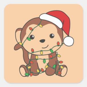 Monkey Christmas Winter Animals Affen Square Sti Quadratischer Aufkleber