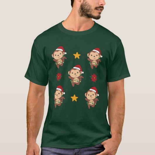Monkey Christmas Winter Animals Monkeys retro T-Shirt (Vorderseite)