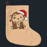 Monkey Christmas Winter Tiere Affen große Chri Großer Weihnachtsstrumpf<br><div class="desc">Der Affe zu Weihnachten mit Feenlicht. Hübsche Tiere mit Geschenken und Schnee für den Urlaub. Ein süßes Weihnachtsgrüßen. Affen sind niedliche Tiere und perfekt zu Weihnachten.</div>