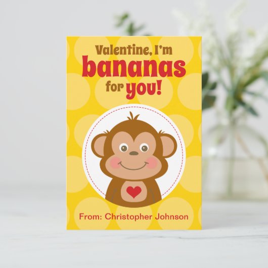 Monkey Classroom Valentine Karten für Kinder (Stehend Vorderseite)