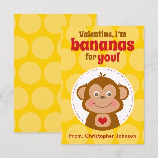 Monkey Classroom Valentine Karten für Kinder (Vorne/Hinten)