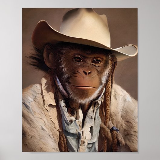 Monkey Cowboy Portrait Poster (Vorne)